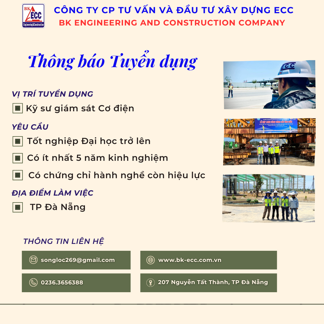 THÔNG BÁO TUYỂN DỤNG KỸ SƯ GIÁM SÁT CƠ ĐIỆN